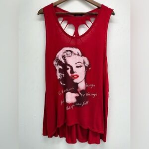 Blush size XXL Women’s Red Distressed Marilyn Monroe Cutout Back Tank Top